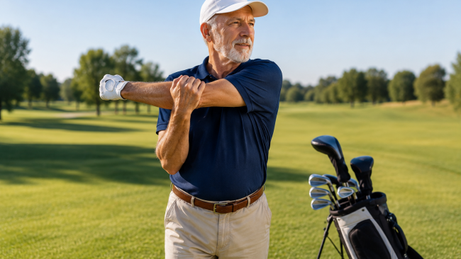 senior-golfer-stretching-before-a-round-on-a-sunny-golf-course-to-prevent-injuries