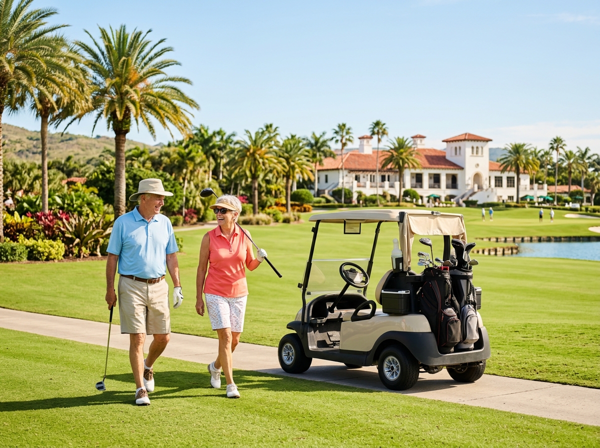 senior-couple-enjoying-a-warm-weather-golf-vacation-to-escape-winter-cold